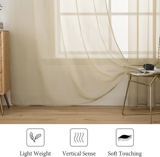 MIULEE 2 Panels Solid Color Sheer Window Curtains Elegant Window Voile - Image 4
