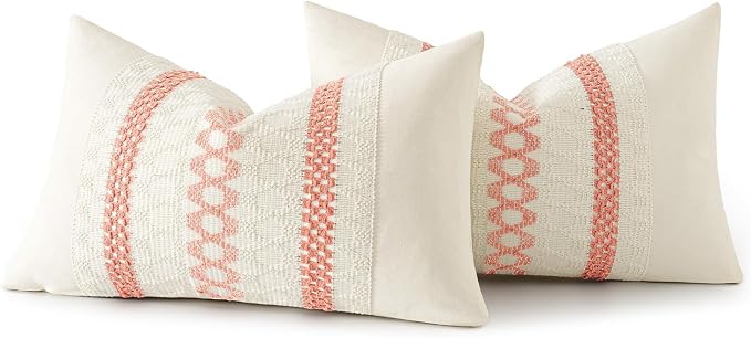 MIULEE Set of 2 Coral Red Boho Valentines Decorative Lumbar Pillow Covers 12x20 - Image 8
