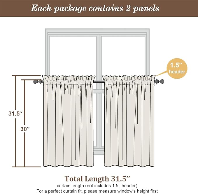 Chyhomenyc Charcoal Grey Sheer Curtains 30 Inch Length, Light Filtering Leaf - Image 4