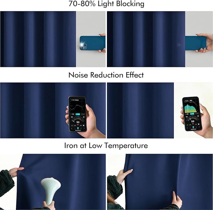 MIULEE Navy Blue Back Tab Blackout Curtains 63 Inch Length 2 Panels Set - Image 5