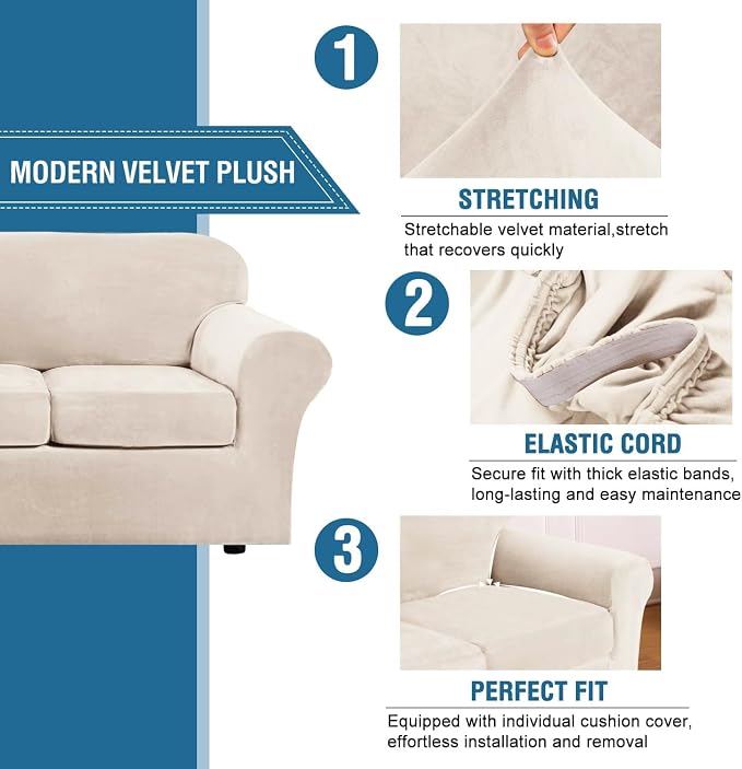 H.VERSAILTEX 3 Piece Stretch Sofa Covers Couch Covers - Image 3