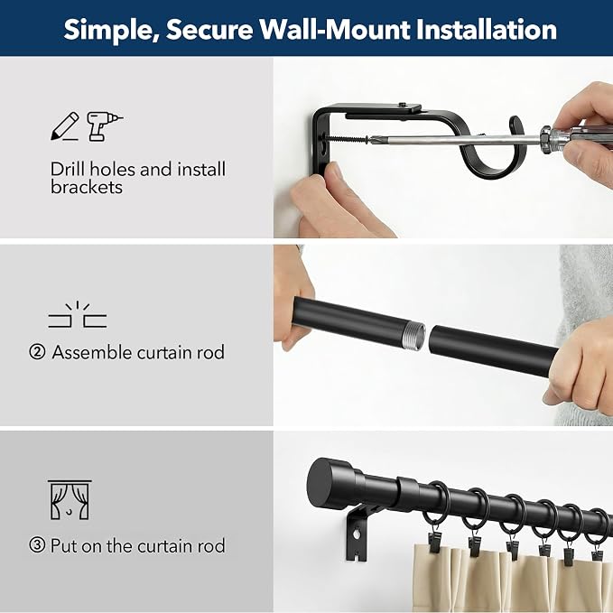IFELS Heavy Duty Curtain Rods for Windows 72 to 144 Inch, 1 Inch Adjustable - Image 4