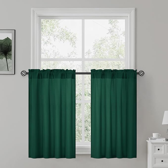 HOMEIDEAS Christmas Non-See-Through Hunter Green Privacy Sheer Curtains by HOMEIDEAS