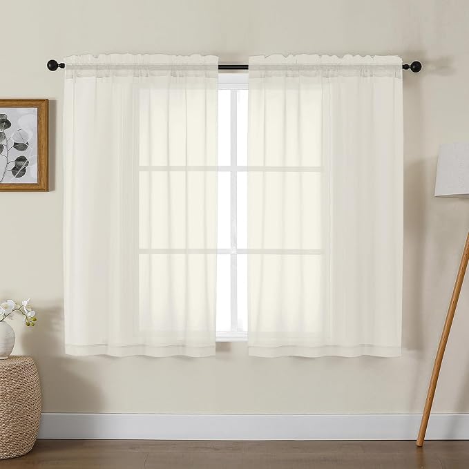 Gwine Ivory Sheer Curtains for Living Room 45 inches Long, Short Voile Light by Gwine