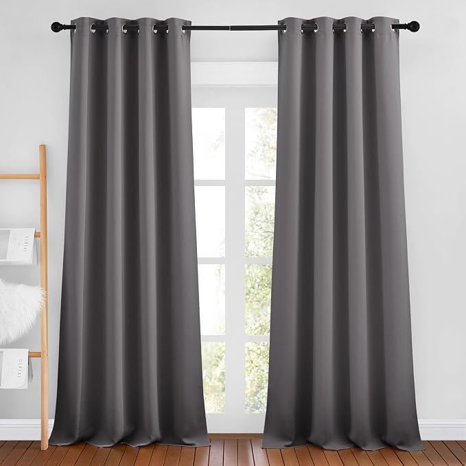 NICETOWN Grey Blackout Bedroom Curtains 96 inches Long, Grommet Thermal by NICETOWN