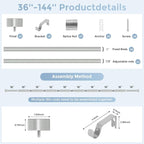 VOIIY Silver Curtain Rods for Windows 72 to 144 Inch, Size:36-144 Inch - Image 8