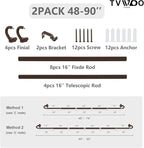 TVWOO Bronze Wrap Around Curtain Rods 2 Pack:Small Blackout Adjustable Window - Image 7