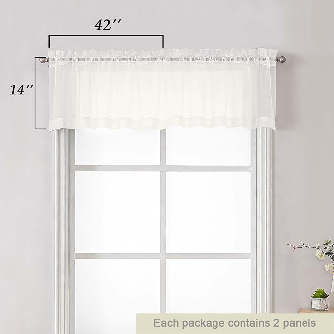 Ivory Valances for Windows, Ivory Sheer Curtains 14 Inch Length 2 Pack Kitchen - Image 2