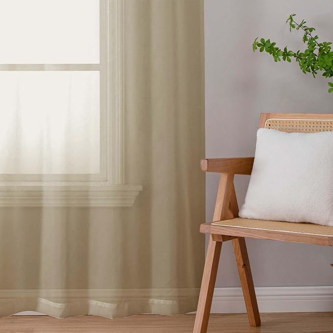 Sheer Taupe Curtains for Bedroom Living Room 63 Inch Length 2 Panels, Airy Soft - Image 9