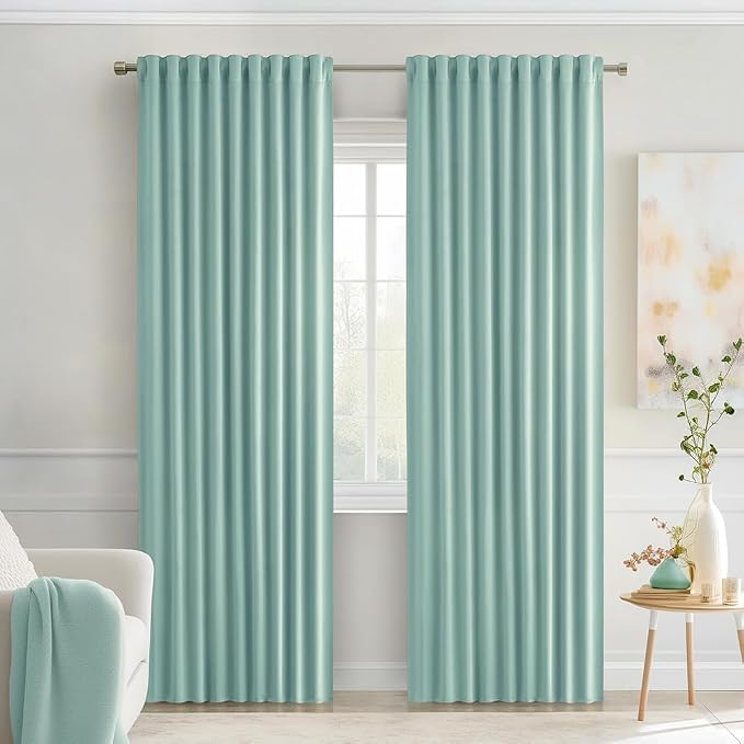 MIULEE Aqua Back Tab Blackout Curtains 72 Inches Long 2 Panels Set by MIULEE