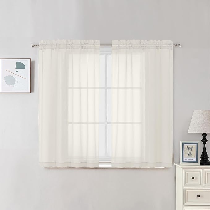 OVZME 2 Panels Cream Sheer Curtains 54 Inches Length Window Treatment by OVZME