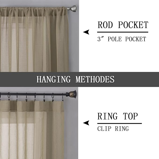 Tollpiz Sheer Curtains Linen Textured Bedroom Curtain Sheers Light Filtering - Image 5