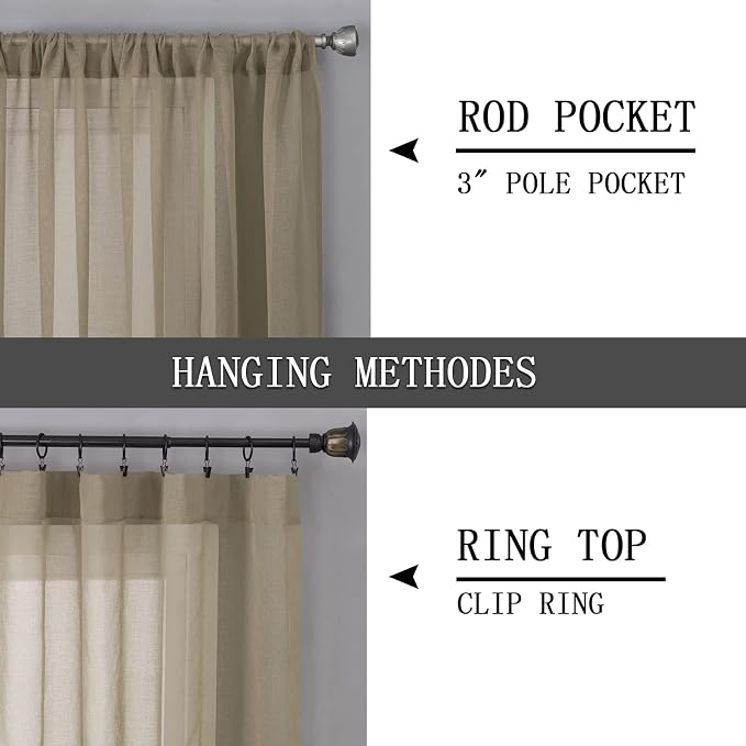 Tollpiz Short Sheer Curtain Living Room Linen Textured Curtains Sheer Light - Image 5