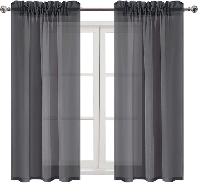 DWCN Dark Grey Sheer Curtains Semi Transparent Voile Rod Pocket Curtains - Image 9