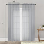 Light Grey Sheer Curtain for Bedroom Living Room 78 Inches Long 2 Panels Set - Image 2