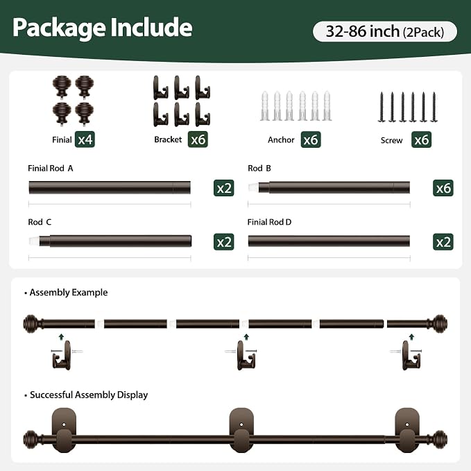 KAMANINA 2 Pack Curtain Rods No Drilling - Image 7