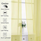 Gwine Light Yellow Sheer Curtains 72 Inches Long 2 Panels Set, Light Filtering - Image 2