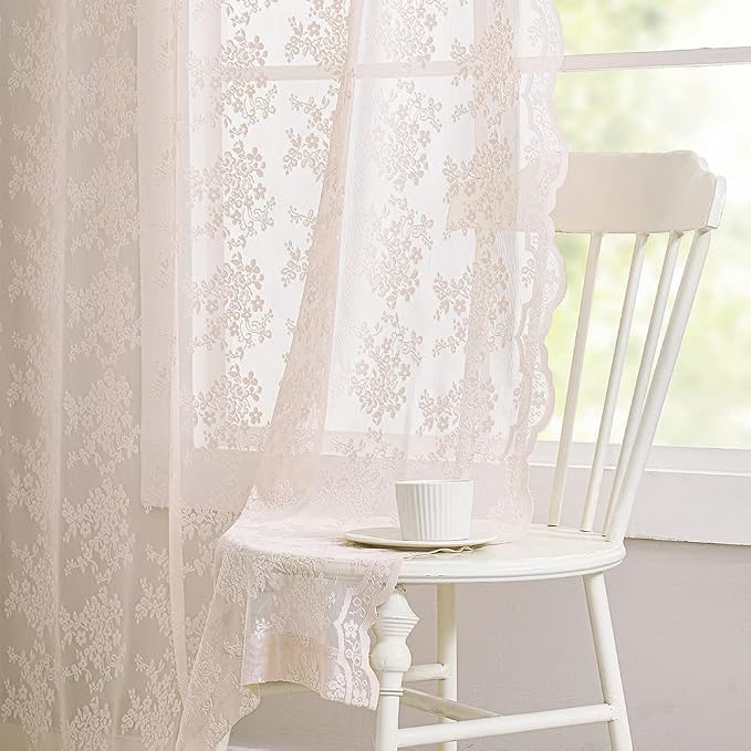 YJ YANJUN Vintage Lace Curtains 96 Inches Long-Victorian Floral Pattern Dusty - Image 3