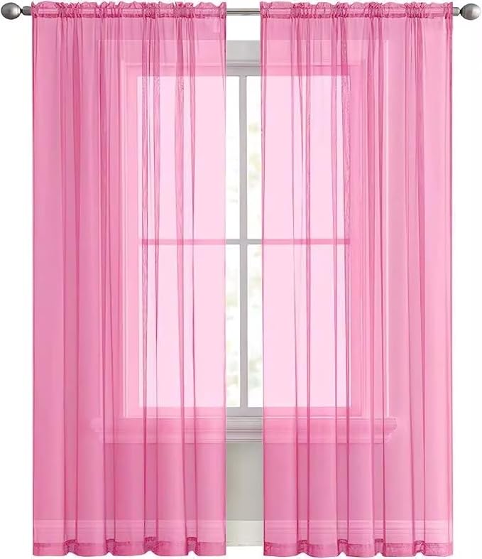 SpaceDresser Basic Rod Pocket Sheer Voile Window Curtain Panels Pink 1 Pair 2 - Image 2