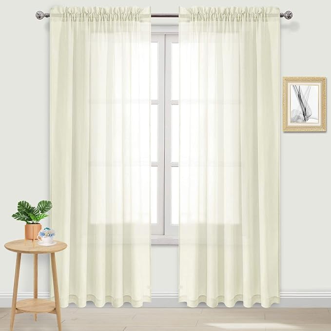 DWCN Ivory Sheer Curtains Semi Transparent Voile Rod Pocket Curtains by DWCN