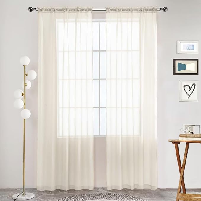 SpaceDresser Basic Rod Pocket Sheer Voile Window Curtain Panels Ivory 1 Pair 2 by SpaceDresser