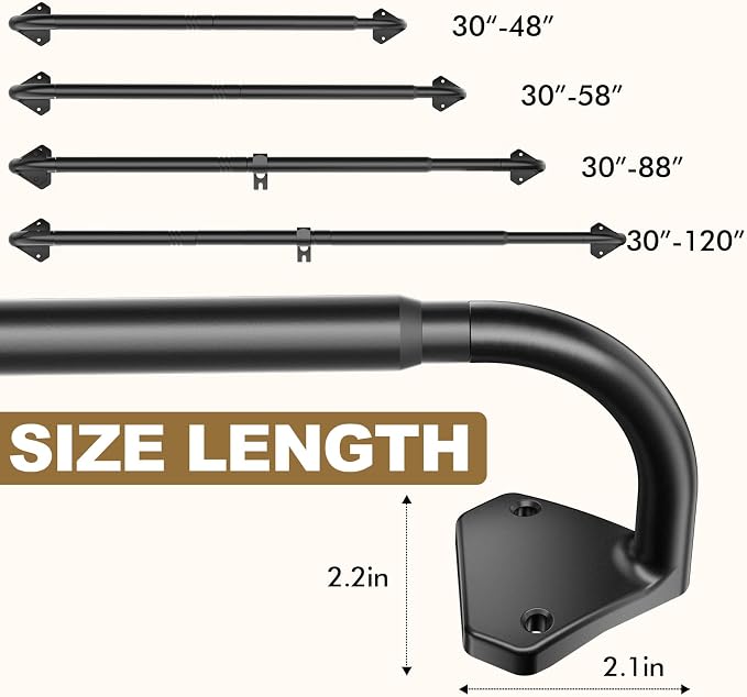 GXOACKJ Black Curtain Rods for Windows 66 to 120 inch, 5/8 inch Adjustable Wrap - Image 4