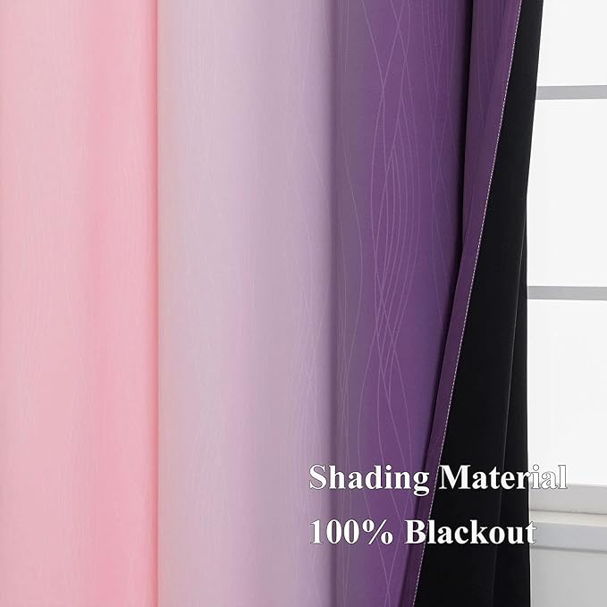Pink and Purple Curtains 54 Inch Length 2 panels, Full Light Blocking Ombre - Image 5