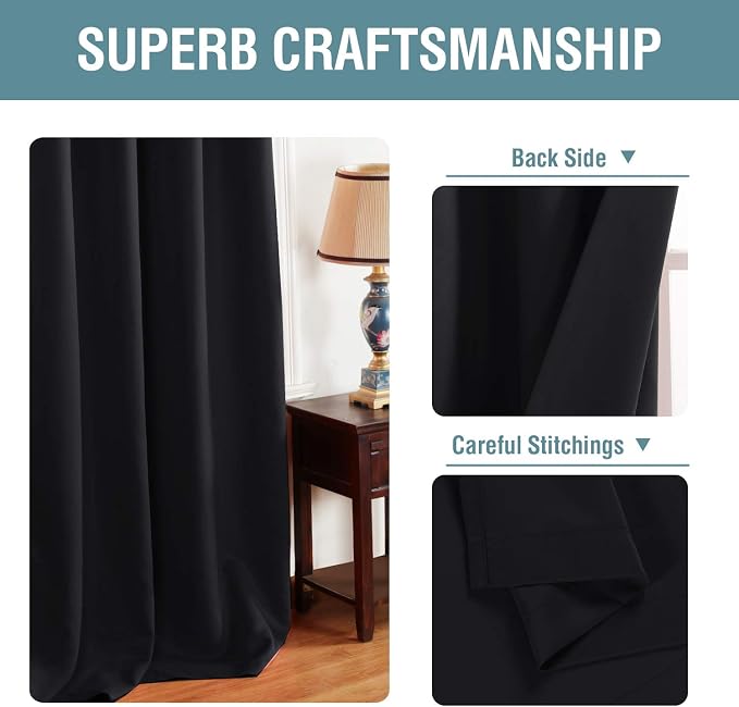 H.VERSAILTEX 100% Blackout Bedroom Curtains Drapes 63 Inch Length Thermal - Image 3