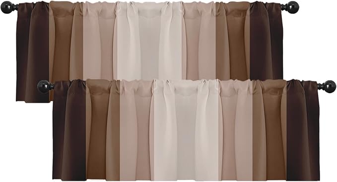 Emvency 2 Pack Valances Window Treatments, Striped Neutral Brown Minimalist by Emvency