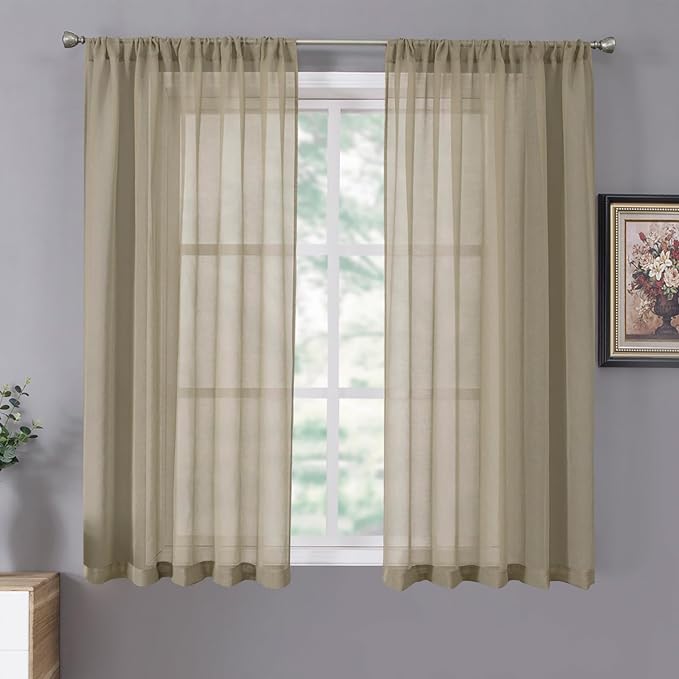 Tollpiz Short Sheer Curtain Living Room Linen Textured Curtains Sheer Light by Tollpiz