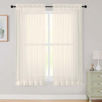 Cream Sheer Curtains 63 Inch Length 2 Panels Set by WelvetBLK