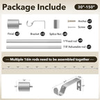IFELS Heavy Duty Curtain Rods for Windows 72 to 144 Inch, 1 Inch Silver Curtain - Image 6
