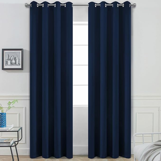 Yakamok 84 Inch Long Light Blocking Navy Blue Blackout Curtains, Room Darkening by Yakamok