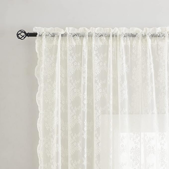 YJ YANJUN Vintage Lace Curtains 108 inches Long 2 Panels Set French Country - Image 2