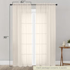 Sheer Cream Curtains for Bedroom Living Room 90 Inches Long 2 Panels Set - Image 2