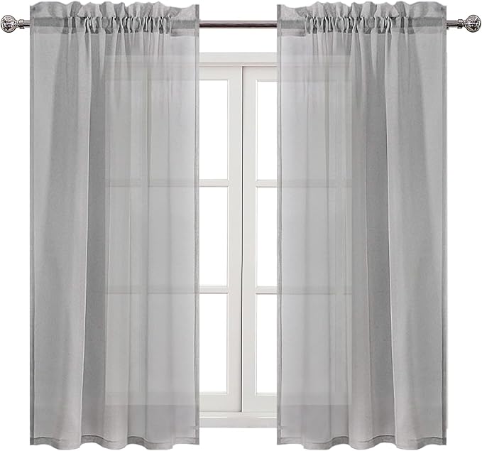 DWCN Grey Sheer Curtains Semi Transparent Voile Rod Pocket Curtains - Image 9