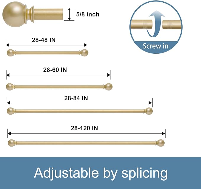 Gold Curtain Rods for Windows 48 to 84, 2 Pack 5/8 Inch Black Heavy Duty Metal - Image 5