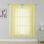 Simplebrand Light Yellow Sheer Curtains 63 Inch Length 2 Panels, Rod Pocket by Simplebrand