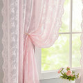 YJ YANJUN Vintage Lace Curtains 108 inches Long 2 Panels Cute Floral Pink Sheer by YJYANJUN