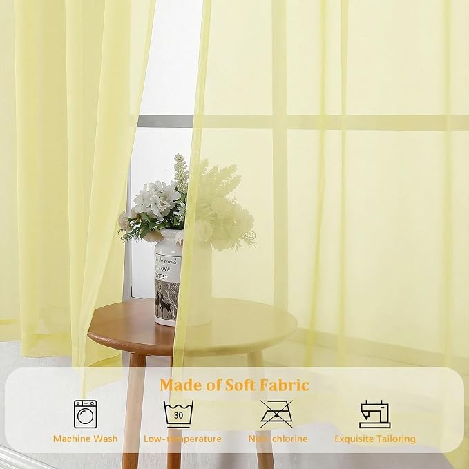 Gwine Light Yellow Sheer Curtains 72 Inches Long 2 Panels Set, Light Filtering - Image 8