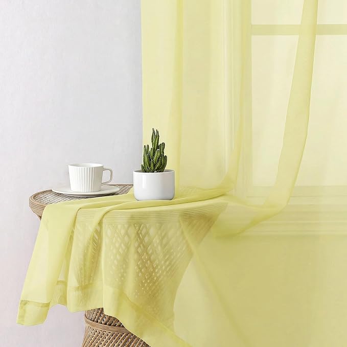 Lecloud Goose Yellow Sheer Curtains 72 Inches Long 2 Panels, Rod Pocket Light - Image 4
