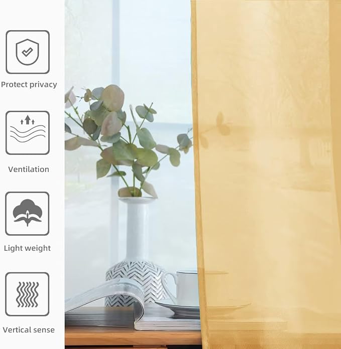 youleyar Solid Sheer Rod Pocket Curtain Voile Draperies 2 Panels White Beige - Image 4