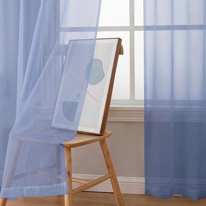 Simplebrand Denim Sheer Curtains 96 Inches Long, Light Filtering Rod Pocket - Image 3