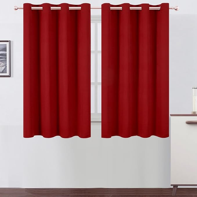 LEMOMO Blackout Curtains 66 x 54 Inch Long Red Curtains Set of 2 Panels Room by Lemomo