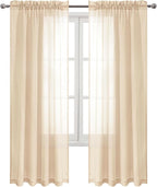 DWCN Beige Sheer Curtains Semi Transparent Voile Rod Pocket Curtains - Image 9