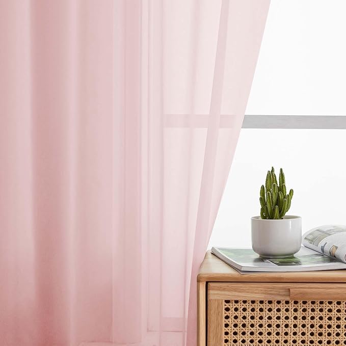 Blush Sheer Curtains for Bedroom Living Room 96 Inches Long 2 Panels, Modern - Image 3