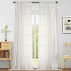 Extra Wide Sheer Ivory Curtains 144 Inches Long 2 Panels, Extra Long Light by Home