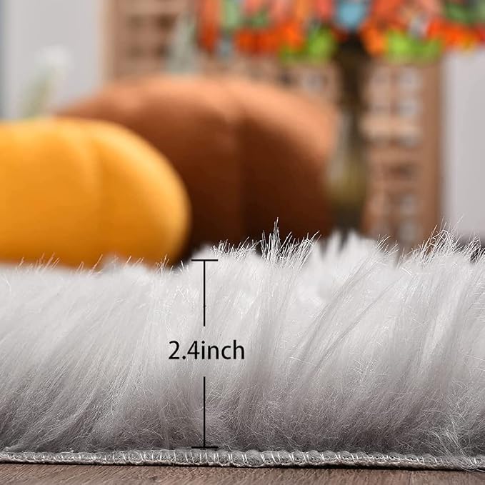 ORINOVA Light Gray Washable Fuzzy Fur Runner Rugs - Image 2