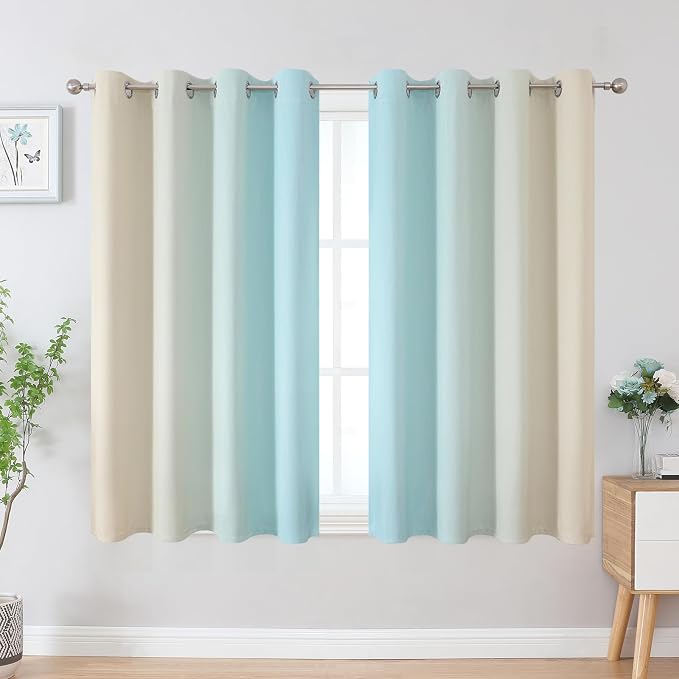 Estelar Textiler Aqua and Beige Ombre Blackout Curtains 45 Inch Length - Image 2