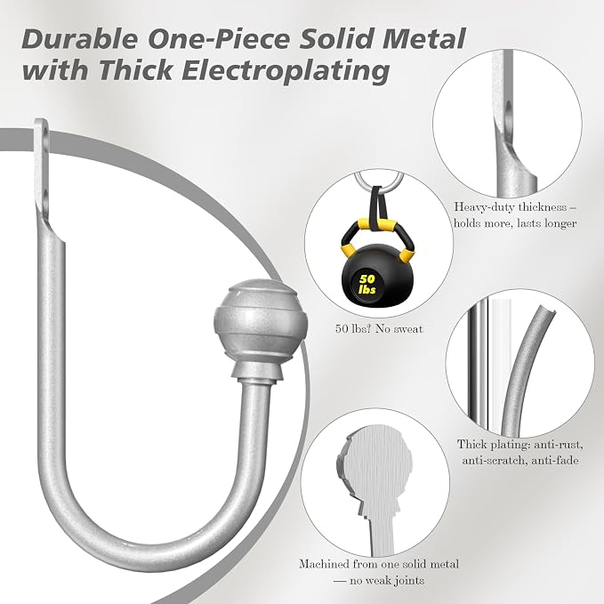 Hion Curtain Holdbacks Silver 4pcs, Curtain Tiebacks Wall Mounted Curtain Hooks - Image 3